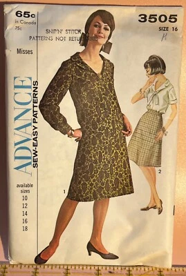 Rare 1964 Vintage ADVANCE Pattern #3505 Blouse & Skirt Plus Size 16 UC FF - Image 1 of 4