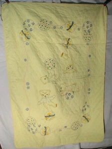 Vintage Baby Crib Hand Embroidered Crib Blanket Quit Bedspread Bears  - Picture 1 of 9