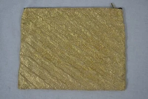 VINTAGE 1960s gold metallic lurex fabric clutch evening bag purse zip pouch - Picture 1 of 6