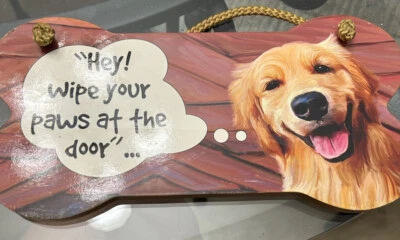 Golden Retriever Dog Wall Plaque “Hey wipe your paws at the door” - Image 1 of 4