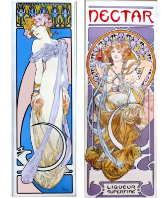 Alphonse Mucha Art Nouveau La Blonde & Nectar Vintage Art Prints - Image 1 of 3
