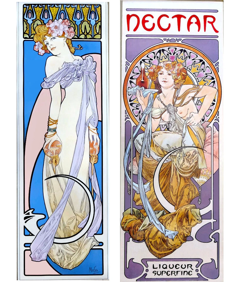 Alphonse Mucha Art Nouveau La Blonde & Nectar Vintage Art Prints - Image 1 of 3