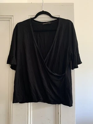 David Lawrence Black Crossover Blouse Short Sleeve Size 16 - image 1 of 4