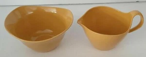 Oneida Deluxe Plastic Melamine Sugar Bowl & Creamer Vintage GOLD MUSTARD - Picture 1 of 3
