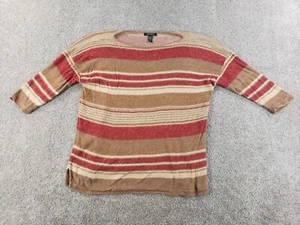 Lauren Ralph Lauren Womens Sweater 2X 3/4 Sleeve Brown Red Stripe Linen Cotton - Picture 1 of 11