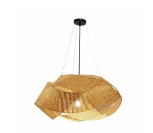 OUKANING 1-Light Retro Beige Island Bamboo Wicker Rattan Pendant Light - Picture 1 of 6