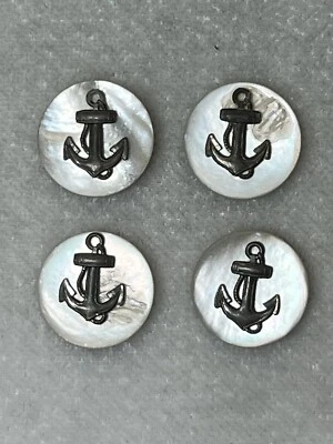 Lot Of 4 Vintage Shell Buttons With Metal Anchor 1 1/16” - Image 1 of 4