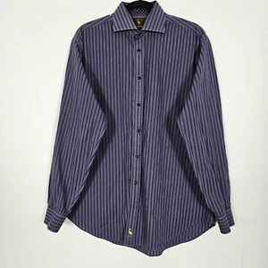 Tailorbyrd Striped 100% Cotton Mens Large Long Sleeve Purple Button Shirt - Picture 1 of 6