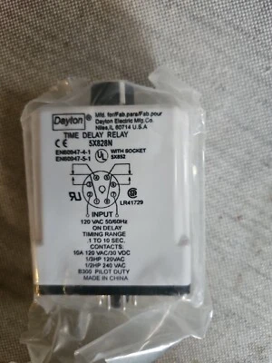 NEW DAYTON TIME DELAY RELAY 5X828N 1-10 SEC. [ RC 2-1 ] - Image 1 of 3