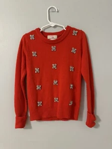 GB Girls Size 5 Red Appliqué Long Roll Sleeve Sweater Holiday - Picture 1 of 5