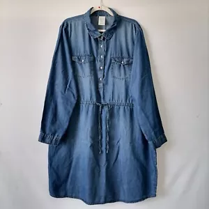 Serra Womens Blue Roll Tab Sleeve Drawstring Waist Denim Shirt Dress Size XL - Picture 1 of 7