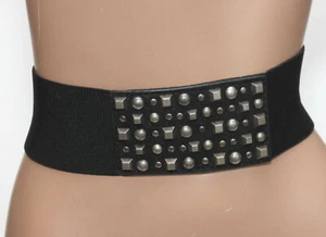 Wide Studded Black Stretch Corset Belt - SIZE M/L - 33-43" Long - 2.5" wide - Picture 1 of 6