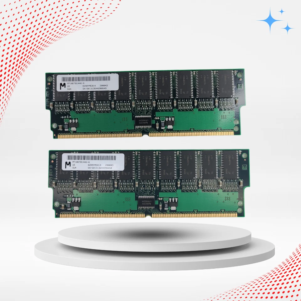 Lot Of 2 MT18DT8144G-6 Micron 128MB SDRAM ECC PC-100 100Mhz Memory - Image 1 of 4