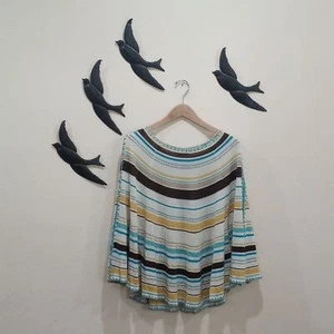 Calypso St. Barth 100% Silk Striped Kimono Sleeve Poncho Style Sweater - Size 0 - Picture 1 of 9