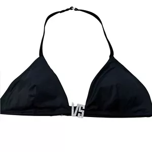 Top de bikini de natación Victoria’s Secret talla grande nuevo con etiquetas logotipo de estrás negro - Imagen 1 de 5