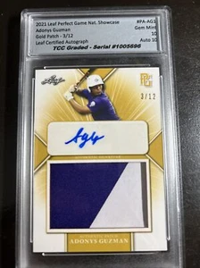 2021 Leaf Perfect Game Adonys Guzman Patch Auto TCC Graded Gem Mint 10 - Picture 1 of 2