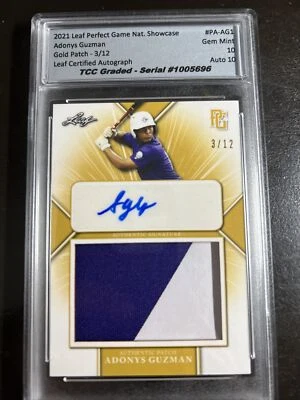 2021 Leaf Perfect Game Adonys Guzman Patch Auto TCC Graded Gem Mint 10 - Image 1 of 2