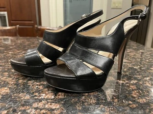 Prada Women’s High Heels Shoes Platform Sandals Black Leather 36.5 - Picture 1 of 8