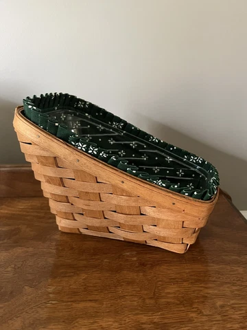 Longaberger Small Vegetable Sleigh Basket w/green Cloth Liner & Protector Cover