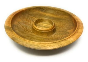 Vintage Hand Turned Beetle Kill Pine Wood Chip and Dip Nachos Salsa  Bowl 14" - Picture 1 of 12