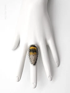 NEW BUMBLE BEE JASPER GEMSTONE IN 925 STERLING SILVER SZ.7 JEWELRY RING 10.2 GR! - Picture 1 of 5