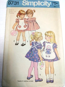 Dress Apron Applique Girls 1 Simplicity 9731 Sewing Pattern UC VTG 70s Easter - Picture 1 of 5