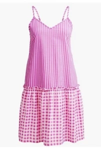 NWT J Crew Pink White Stripe Gingham Swim Coverup Sundress Size XS -S - Picture 1 of 14