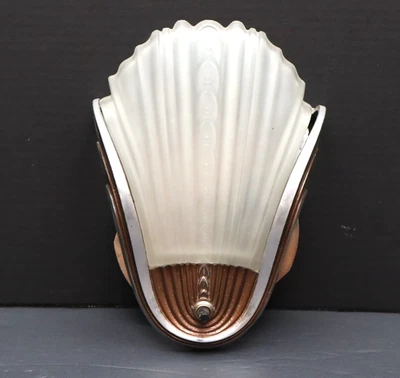 Antique Art Deco Slip Shade Wall Sconce Streamline Movie Theater Light Frosted - Image 1 of 4
