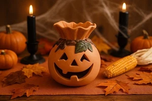Vintage Terracotta Pumpkin Lantern Candle Holder Rustic Decor Autumn - Bild 1 von 7