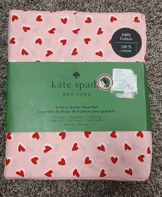 Kate Spade New York 4-Piece Queen Sheet Set 100% Cotton Brushstroke Hearts Desig - Image 1 of 3