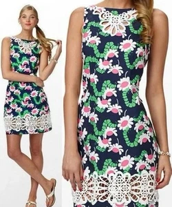 Lilly Pulitzer Mariana Bright Navy Yum Yum Cut Out Lace Shift Dress 14 - Picture 1 of 9