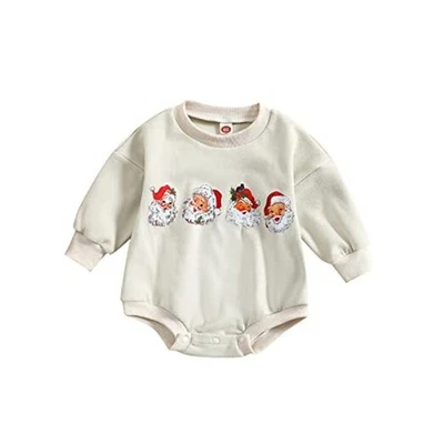  婴儿圣诞衣服男宝宝女宝宝运动衫 3-6 个月白色四圣诞老人 — 第 1/4 张图片