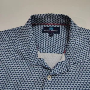 Michael Brandon Men's Casual Shirt Sleeve Button Up Navy Blue Geometric SZ Small - Picture 1 of 9