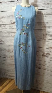 Abito midi vintage Donna Morgan in lino con ricami e bottoni sul retro tg8 - Foto 1 di 13