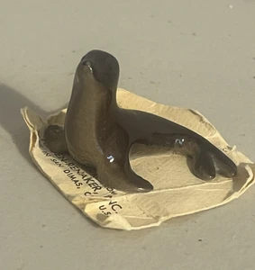 Vintage 1986 Hagen Renaker Seal Sea Lion Ocean Miniature Figure On Original Card - Picture 1 of 14