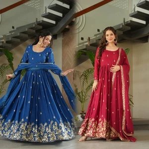 Anarkali Dress Pakistani Indian Ethnic Gown Bollywood Suit Wedding Party Wear - Picture 1 of 13