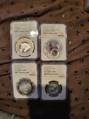 2014 Niue S$2 x2 S$1 x2 Horse Of The Yeat  4 Coins NGC PR70 x3 PR69 See Photo - Image 1 of 2