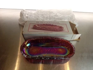 Piatto ovale vintage LE Smith rosso rubino iridescente vetro carnevale piatto relish retrò - Foto 1 di 14
