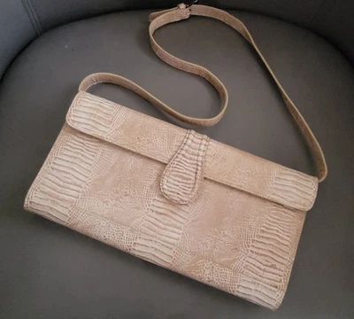 Vtg Monsac Original Crocodile Embossed Leather Clutch Shoulder Bag Beige Brown - Image 1 of 4