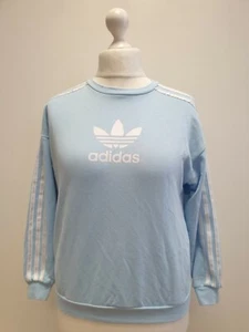 Girls Adidas Blue 3 White Stripe Pullover Sports Sweatshirt Uk 11-12 Yrs - Picture 1 of 7
