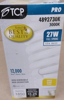 27W CASE of 12 Compact Fluorescent Light Bulb 3000K by TCP 4892730K - Image 1 of 4