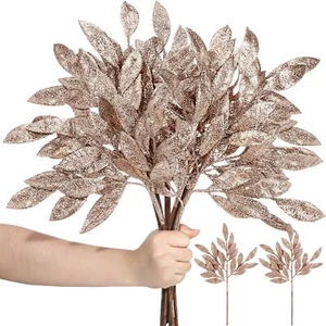 Thiccywoov 6 Pcs Glitter Bay Leaf Stems Artificial Christmas Spray Picks 21''... - Picture 1 of 7