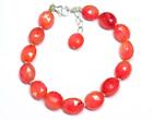 7 - 8" Orange Chalcedony Beads Faceted Oval Solid 925 Silver Bracelet #D2302