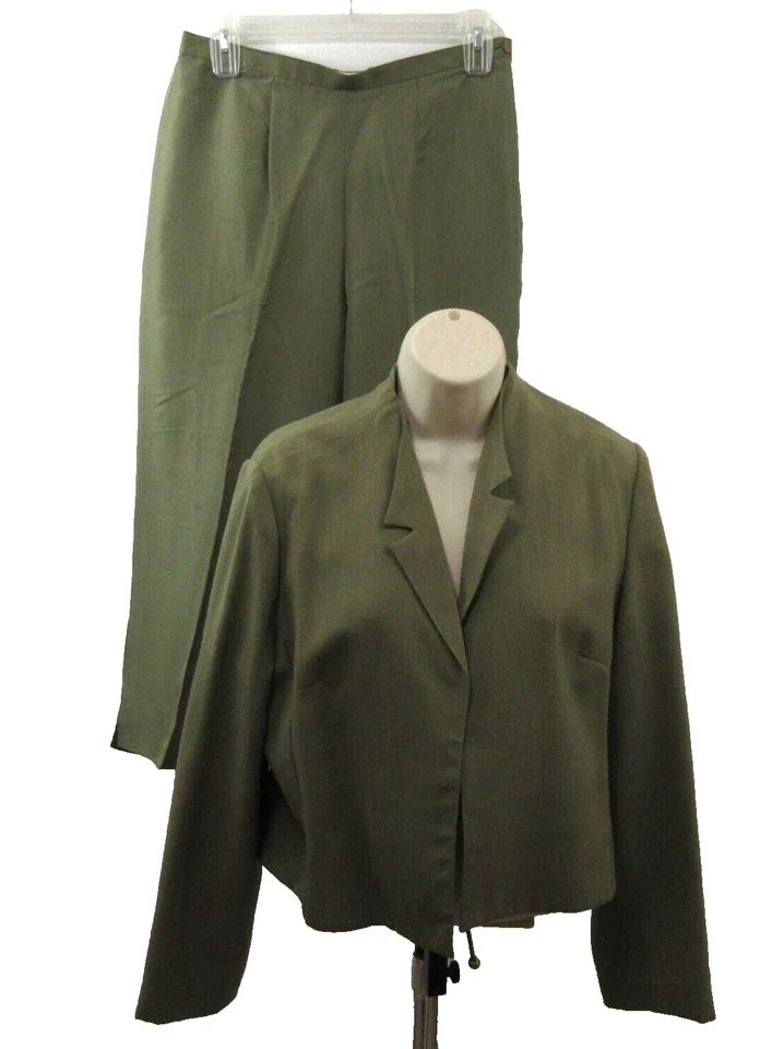 Calça Henry Lee/Judith Hart feminina 2 peças frente aberta 14 100% seda verde 14P - Imagem 1 de 4