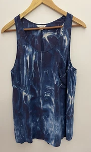 COUNTRY ROAD Womens 100% Silk Tank Size L Sleeveless Blue White Print Pocket - Picture 1 of 7