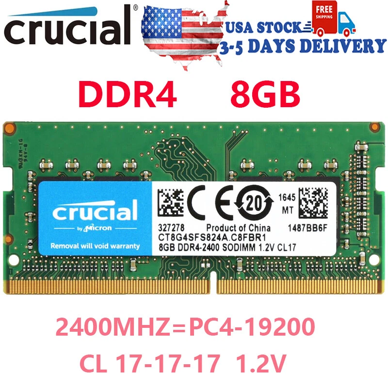 CRUCIAL 8GB DDR4 2400 PC4-19200 Laptop 260-Pin SODIMM Notebook Memory RAM 1x 8G - Image 1 of 4