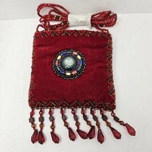 Charter Club Red Velvet Beaded Handbag, Decorated with glass  beads - Picture 1 of 6