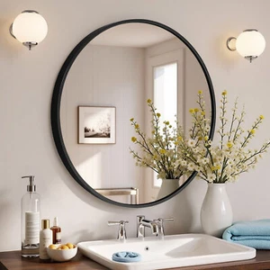 40cm Schwarz Rund Spiegel Dekorative Wandspiegel Bad Wohnzimmer Schminkspiegel - Bild 1 von 7