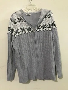 Dressbarn Plus Size 3X Gray Cream Black Zip Up Cardigan Hooded Sweater Women - Picture 1 of 6