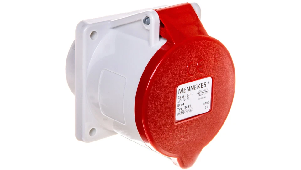 Straight panel socket 5P 32A 400V red IP44 3451 MEN3451 /T2UK - Image 1 of 1